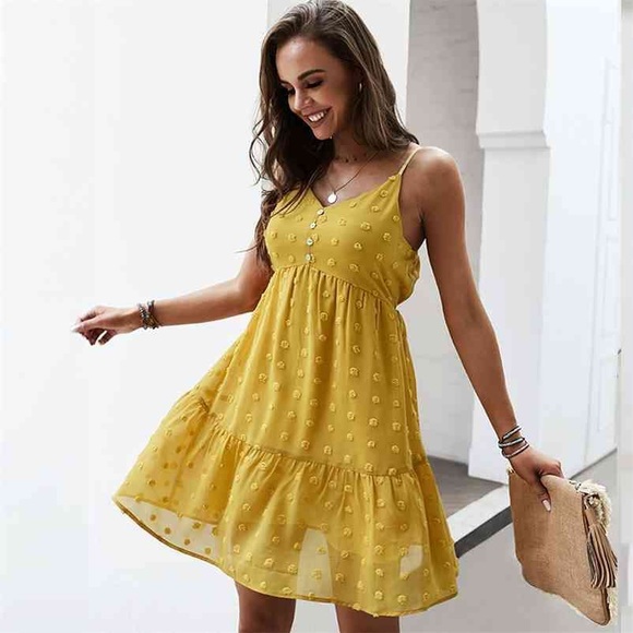 Yellow Swiss Dot Dress - Picture 1 of 6